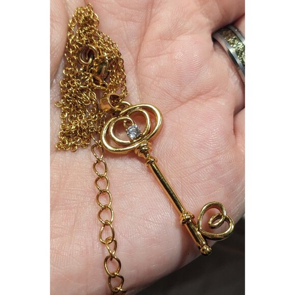 Whimsical Fantasy Gold Tone Skeleton Key Pendant Necklace - Picture 3 of 6